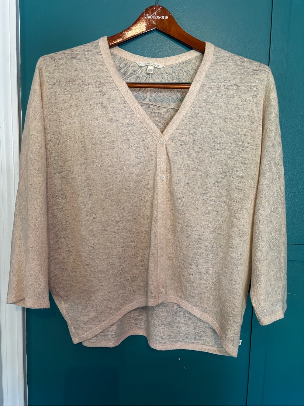 Victoria’s Secret Light Pink V-Neck Button Front Women’s Batwing Sweater Size XL